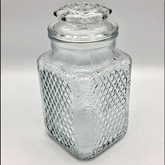 Textured Patterned Glass Rectangular Canister with Lid - Picture 2 of 16